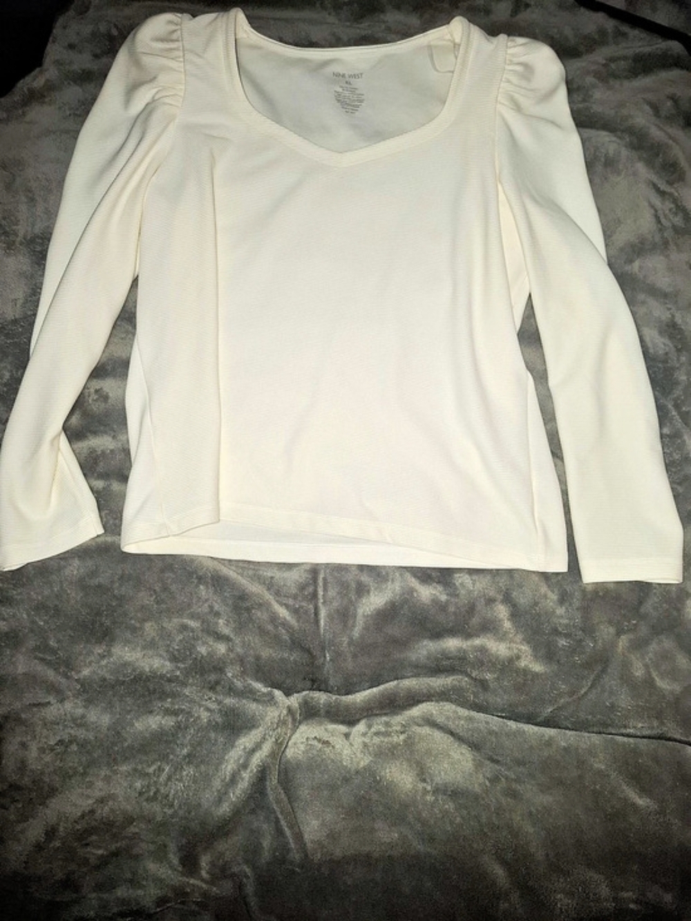 Nine West White Scoop Neck Puff Sleeve  Womens Size XL